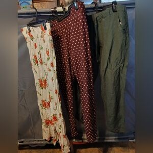 3 Piece Floral, Polka Dot, and Green Pants Set.